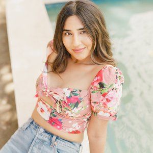 Tie front floral crop top